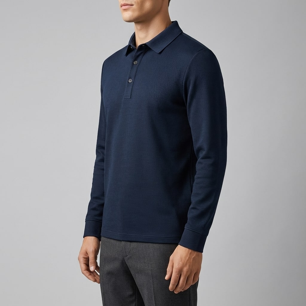 Northwood Men’s Long Sleeve Polo – Soft Woven Fabric with Structured Collar