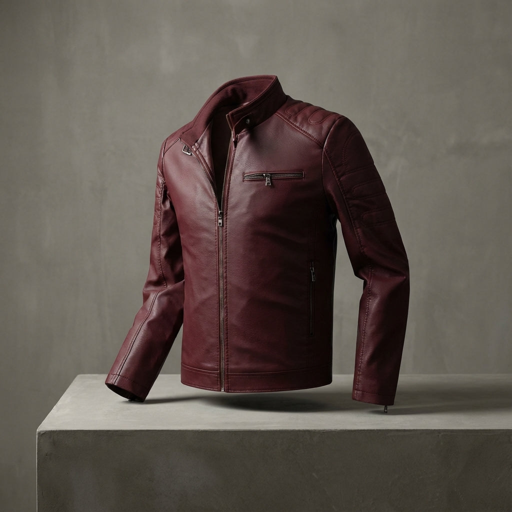 Thomas Men’s Leather Jacket – Structured Zip-Up Moto Jacket