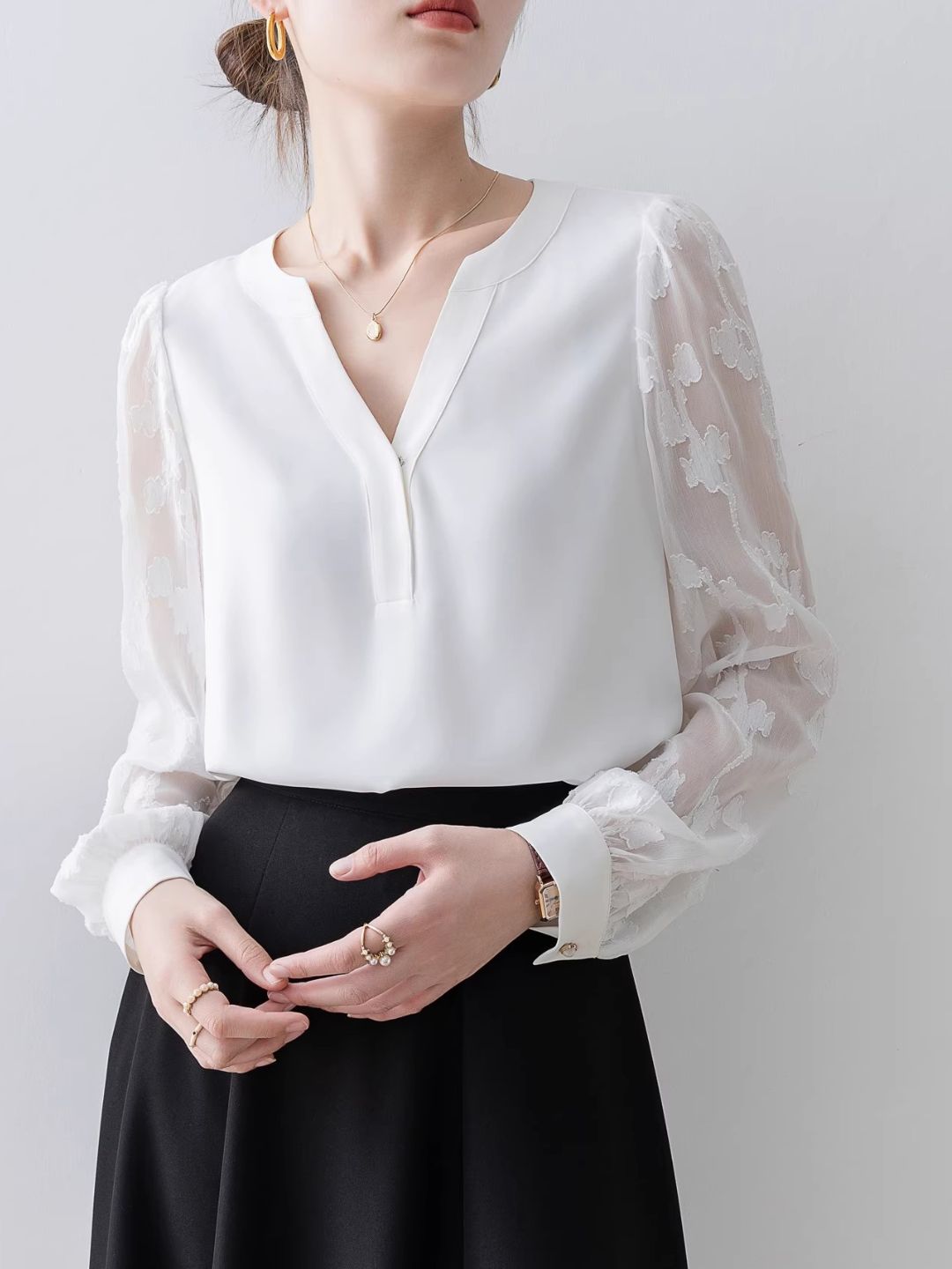 Ivy Sheer Sleeve V-Neck Shirt