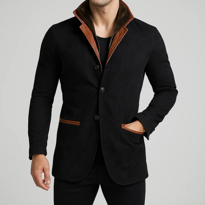 Andres Men’s Suede Blazer Jacket – Casual Outerwear with Leather Lapel
