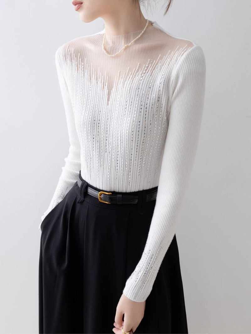Ember Silver Accent Mesh Knit Blouse