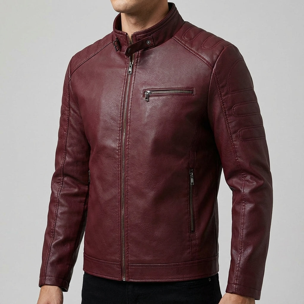 Thomas Men’s Leather Jacket – Structured Zip-Up Moto Jacket