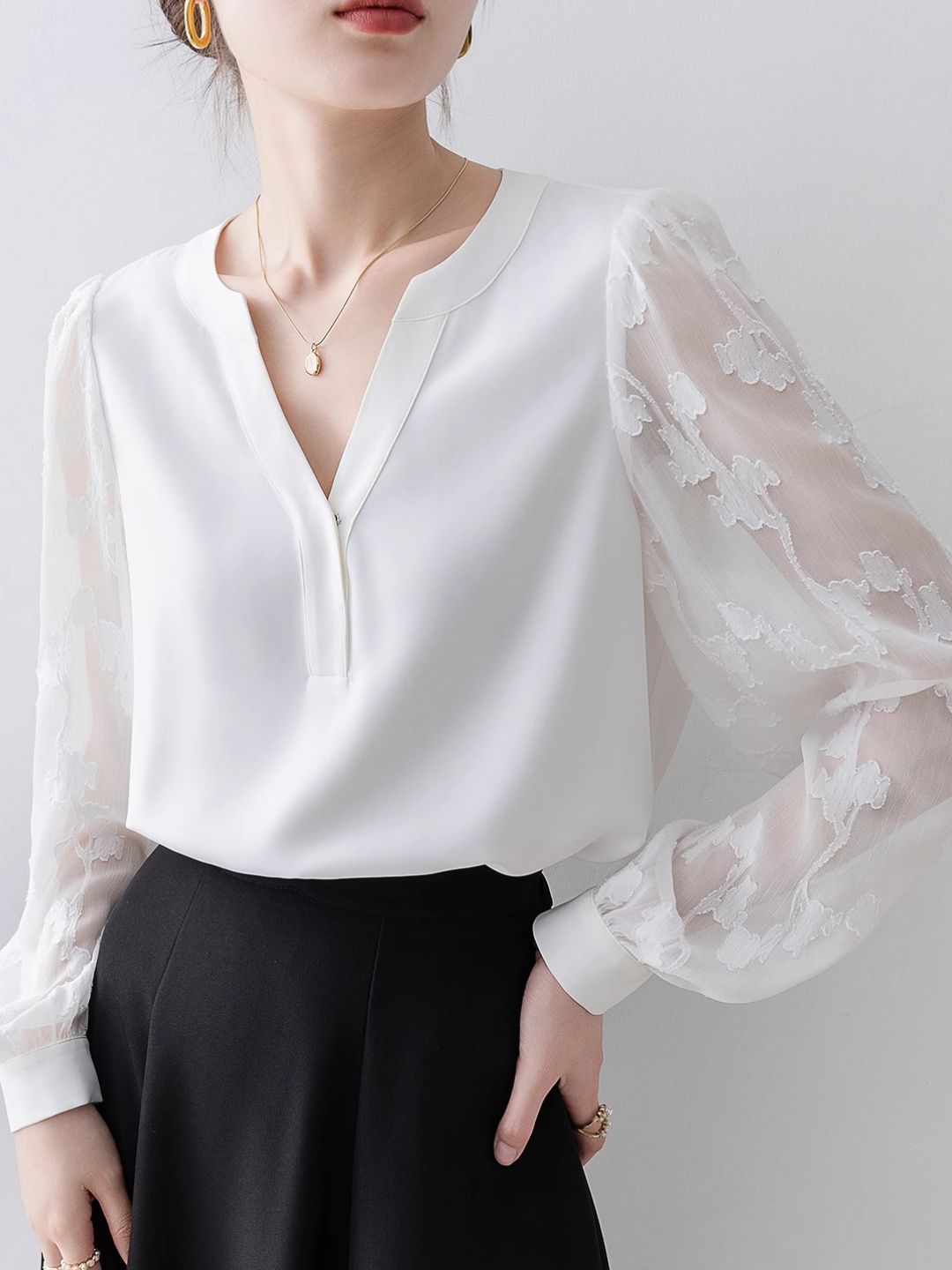 Ivy Sheer Sleeve V-Neck Shirt
