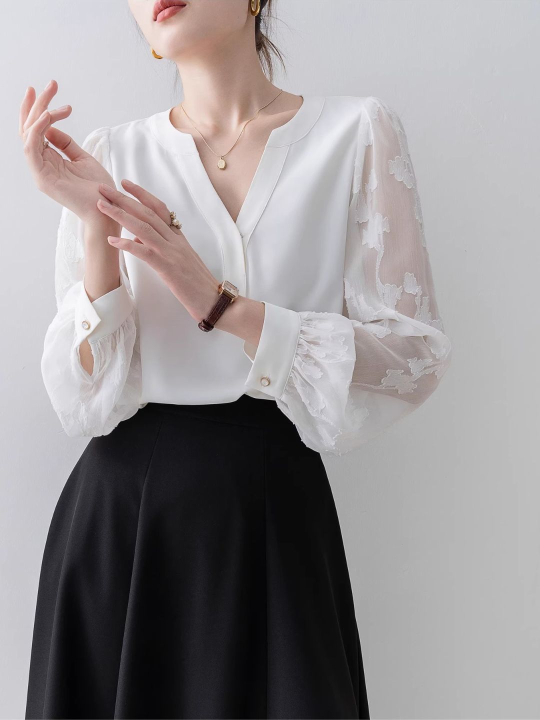 Ivy Sheer Sleeve V-Neck Shirt