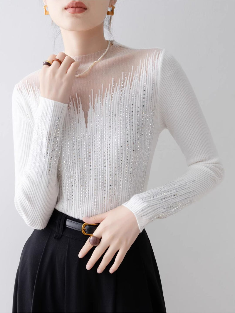 Ember Silver Accent Mesh Knit Blouse