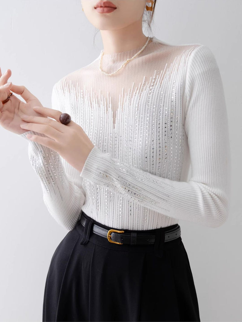 Ember Silver Accent Mesh Knit Blouse