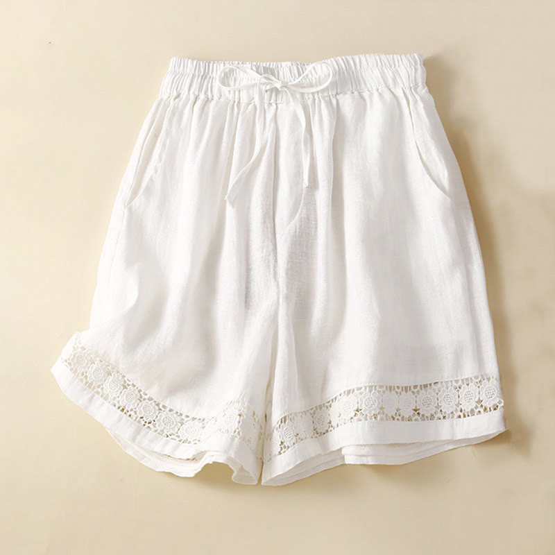 Arlena Lace Trim Cotton Shorts – Soft Casual Summer Lounge Shorts