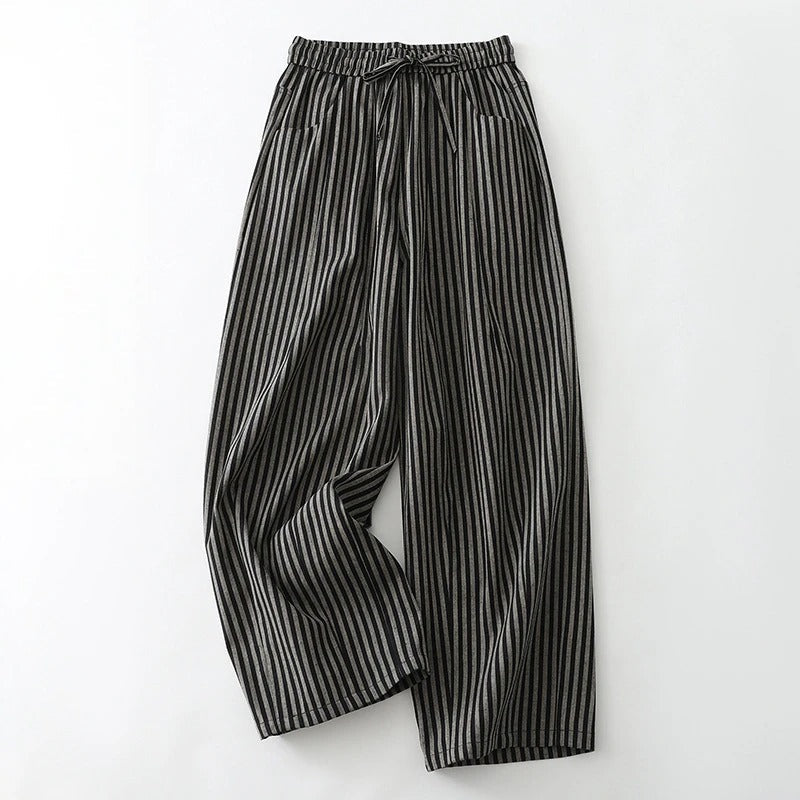 Nina Striped Wide Leg Linen Pants – Lightweight Cotton Blend with Flowing Fit for Summer
