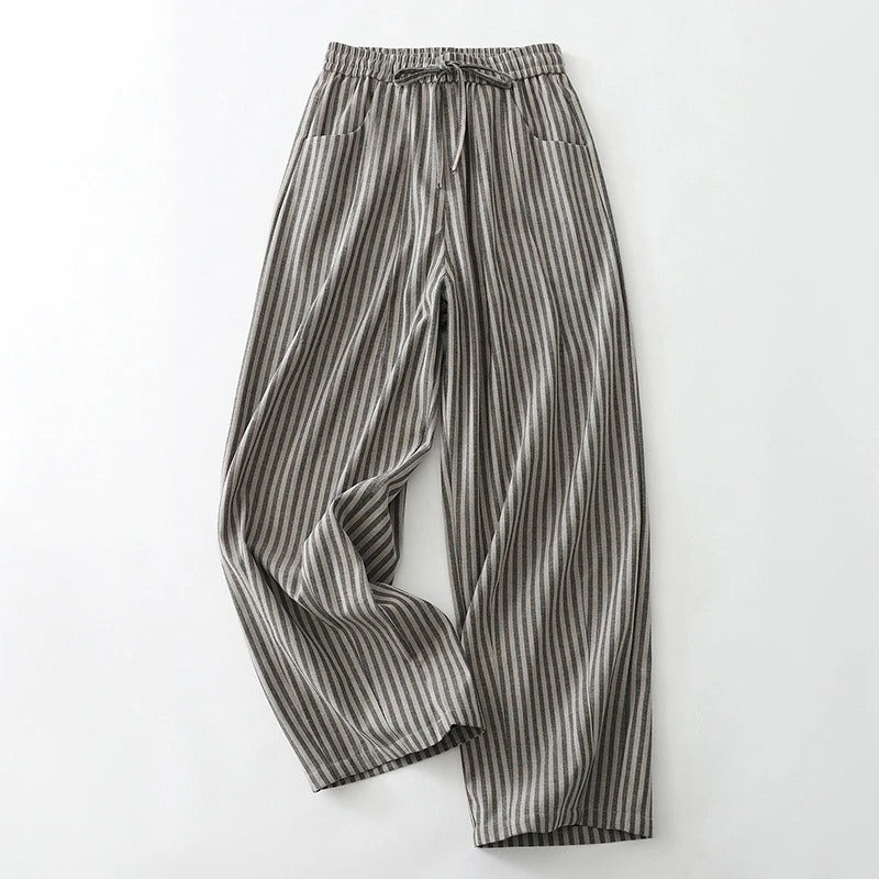 Nina Striped Wide Leg Linen Pants – Lightweight Cotton Blend with Flowing Fit for Summer
