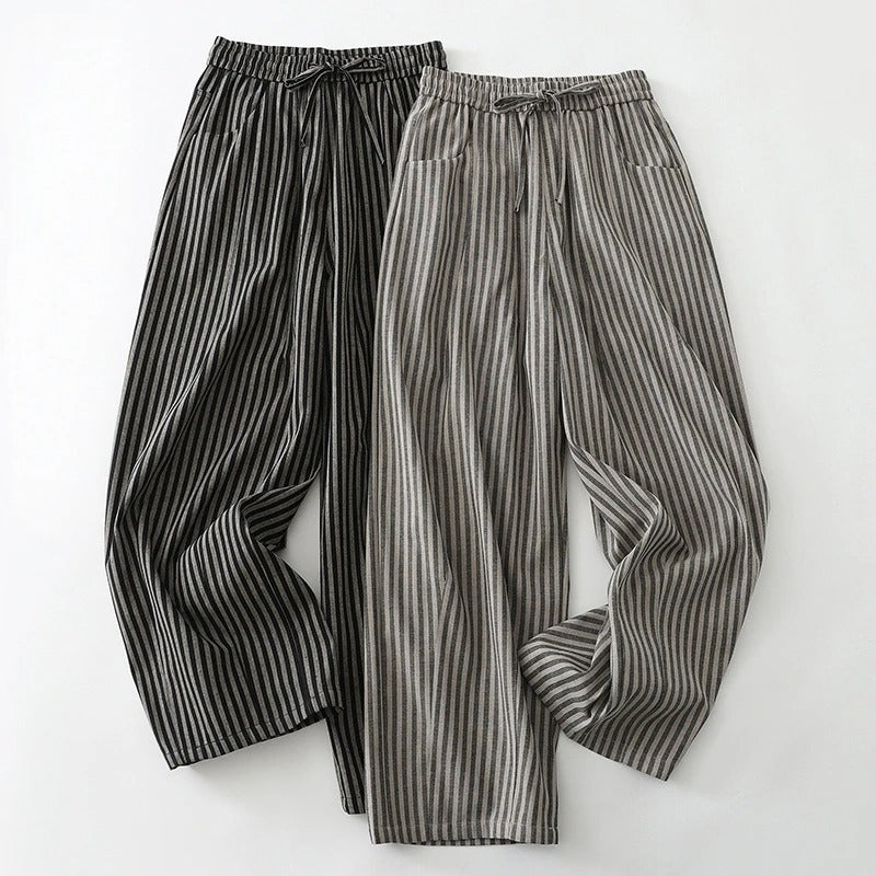 Nina Striped Wide Leg Linen Pants – Lightweight Cotton Blend with Flowing Fit for Summer