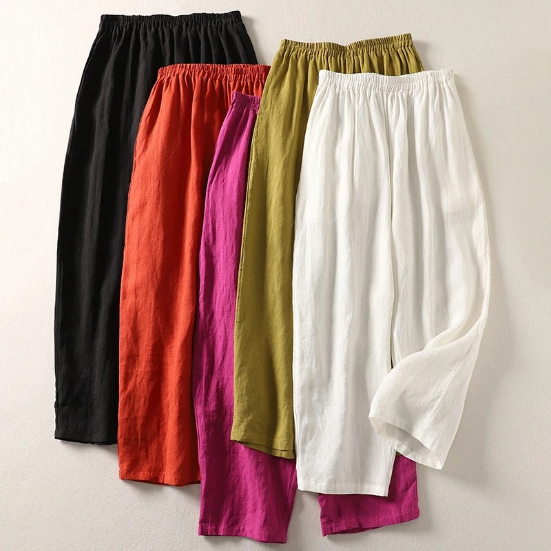 Lina Wide Leg Linen Pants – Lightweight Cotton Blend Trousers with Airy Straight Fit