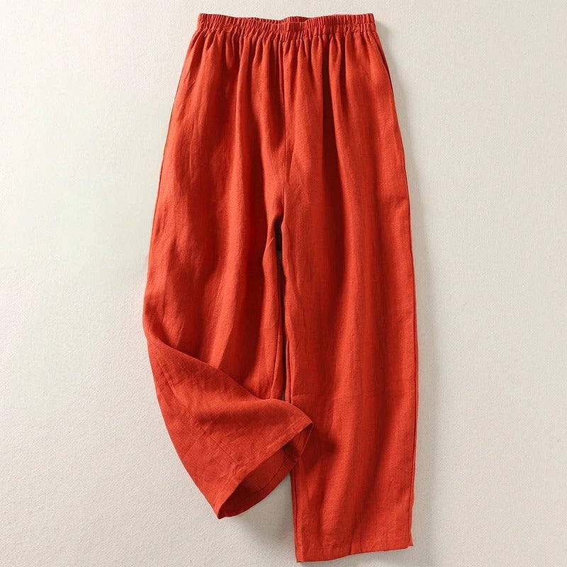Lina Wide Leg Linen Pants – Lightweight Cotton Blend Trousers with Airy Straight Fit