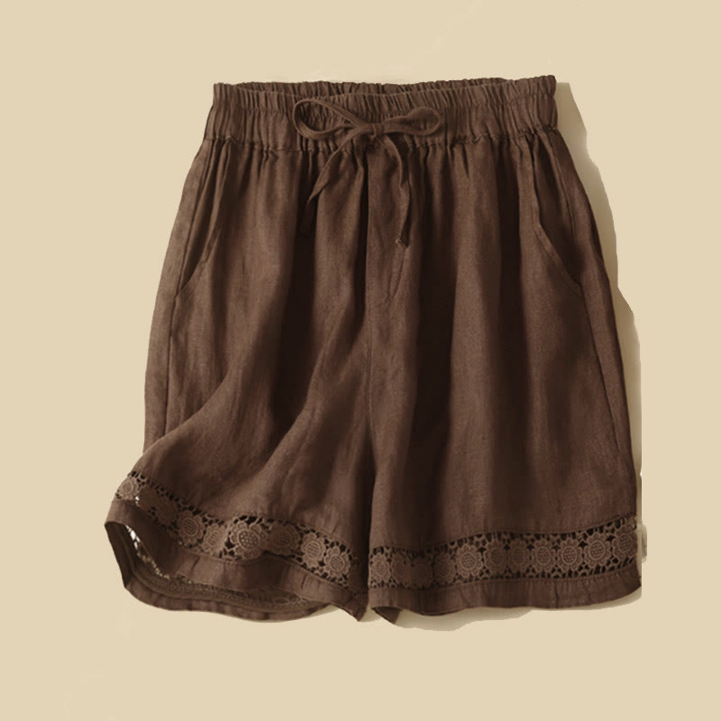 Arlena Lace Trim Cotton Shorts – Soft Casual Summer Lounge Shorts