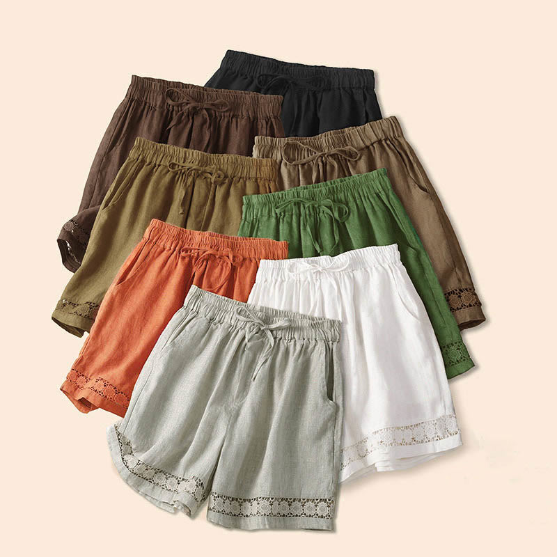 Arlena Lace Trim Cotton Shorts – Soft Casual Summer Lounge Shorts