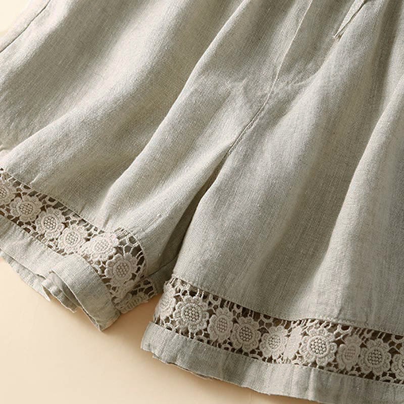 Arlena Lace Trim Cotton Shorts – Soft Casual Summer Lounge Shorts