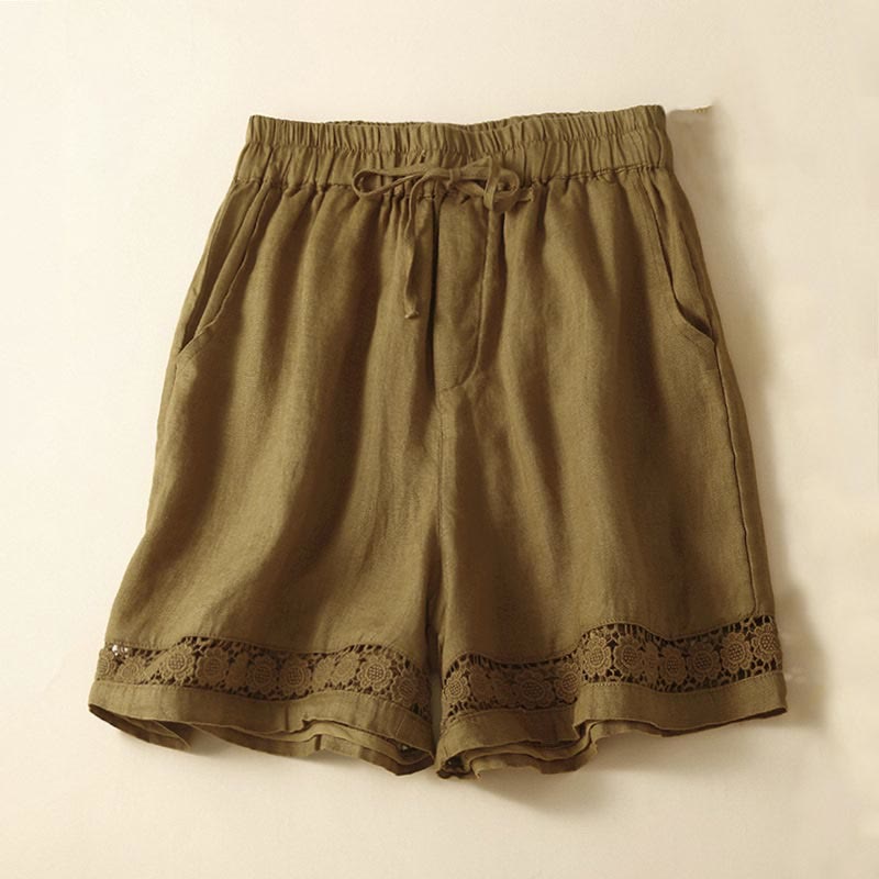 Arlena Lace Trim Cotton Shorts – Soft Casual Summer Lounge Shorts
