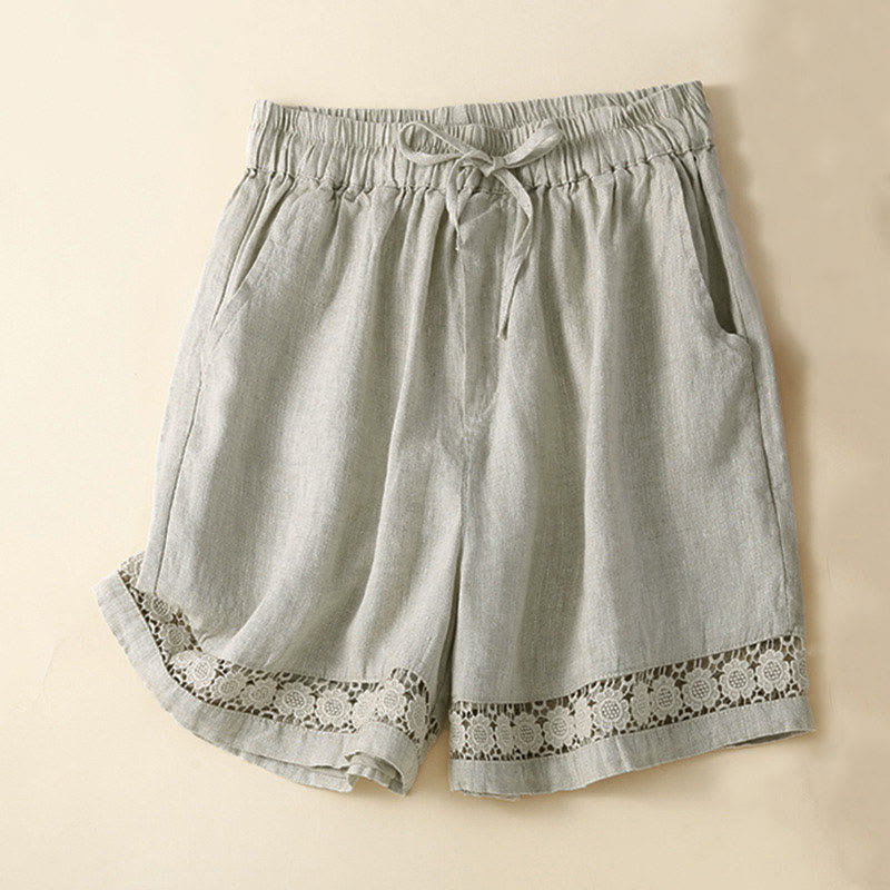 Arlena Lace Trim Cotton Shorts – Soft Casual Summer Lounge Shorts