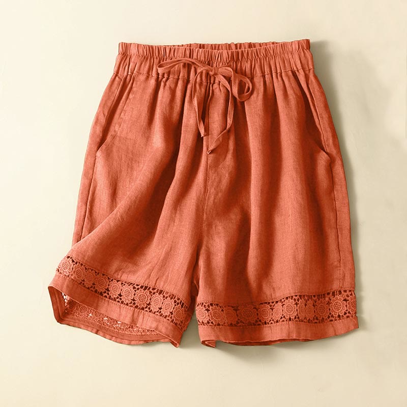 Arlena Lace Trim Cotton Shorts – Soft Casual Summer Lounge Shorts