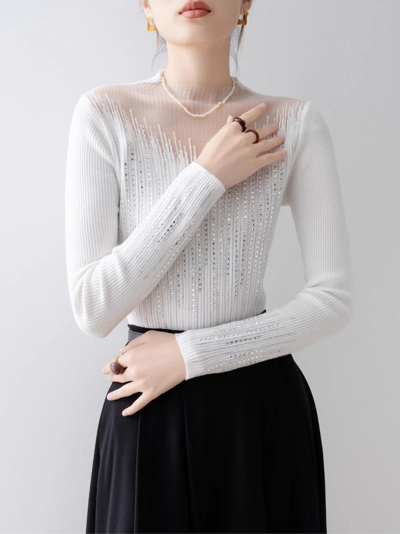Ember Silver Accent Mesh Knit Blouse