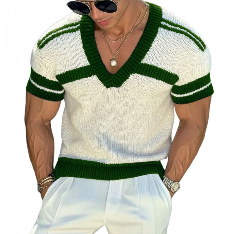 Elias Striped Jacquard V-Neck Shirt