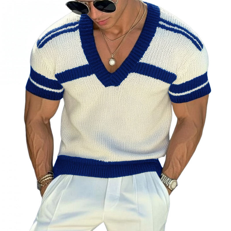 Elias Striped Jacquard V-Neck Shirt