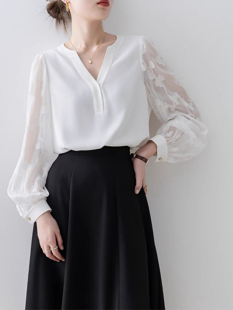 Ivy Sheer Sleeve V-Neck Shirt