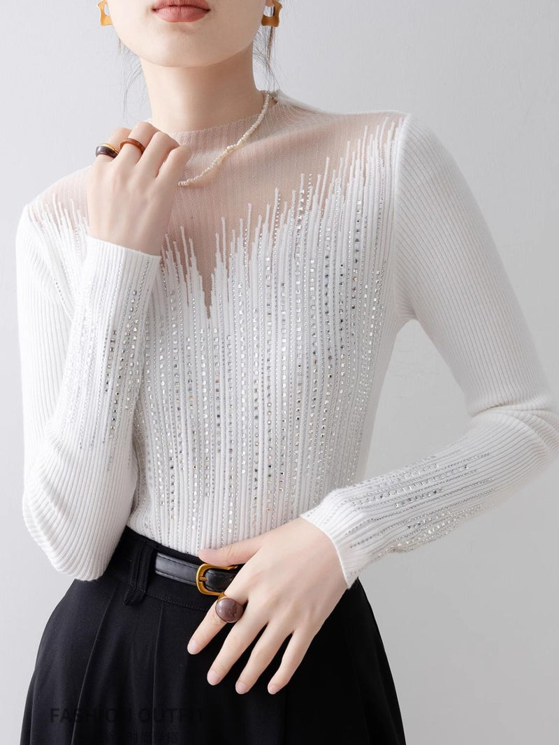 Ember Silver Accent Mesh Knit Blouse