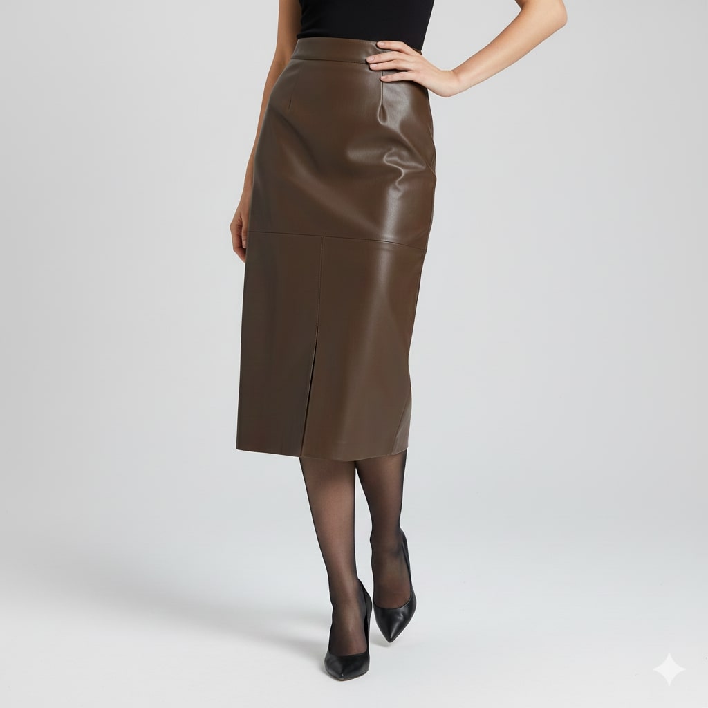 Darla Women’s Leather Pencil Skirt – High-Waist Slim Fit Leather Skirt