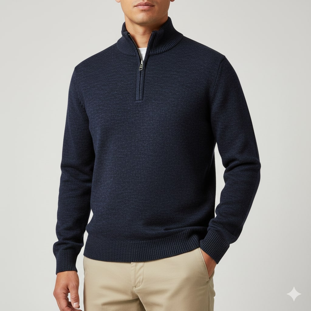 Ashton Men’s Quarter-Zip Sweater – Cotton Knit Pullover for Layered Comfort