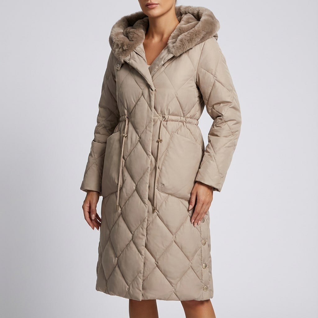 Briggitte Women's Winter Coat – Adjustable Waist with Fur Collar