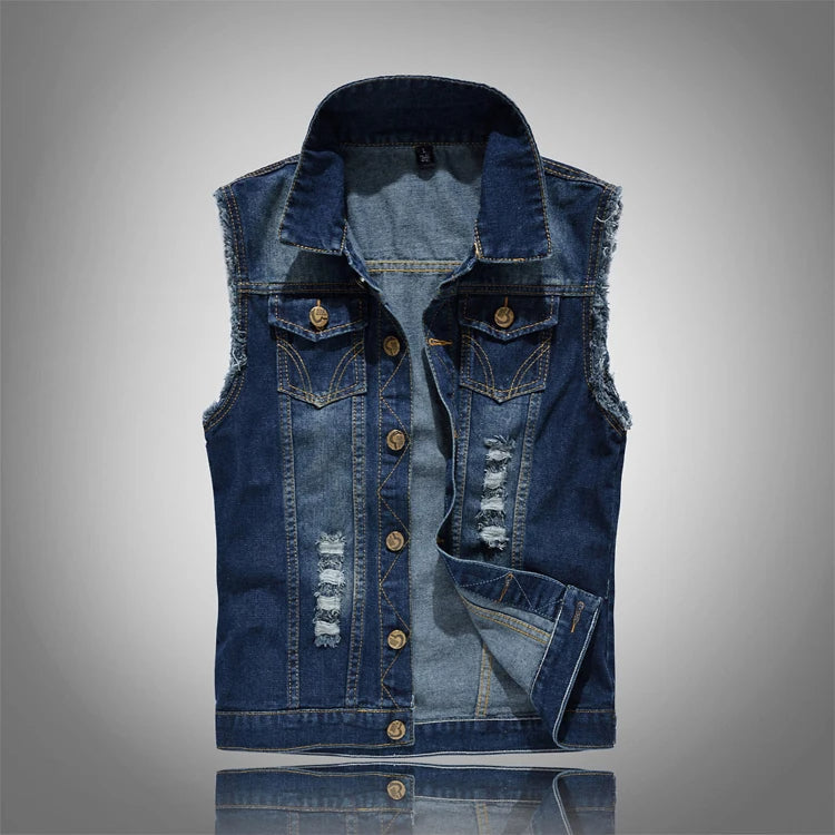 Luigi Distressed Denim Vest – Rugged Sleeveless Layer for Edgy Street Looks
