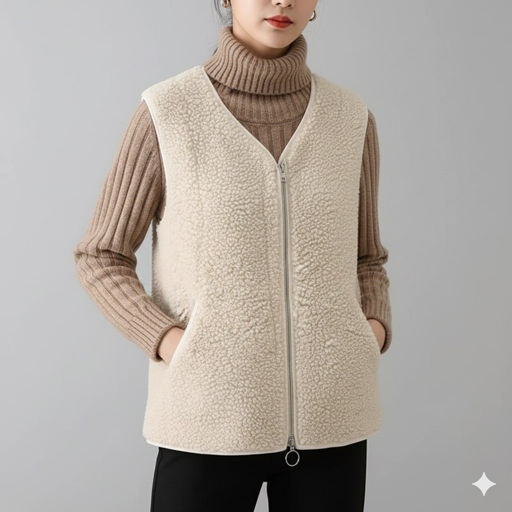 Herlene Women’s Fleece Vest – Plush Shearling Vest Lightweight Layer