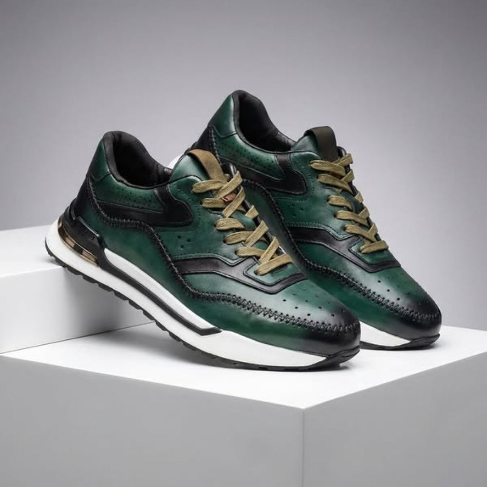 Luciano Men's Leather Oxford Sneakers – Casual Lace Up Dress Sneakers