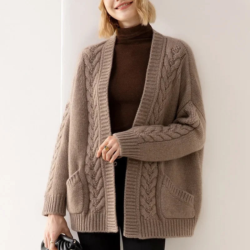 Estella Women’s Cable Knit Cardigan – Chunky Cotton Knit with Oversized Fit