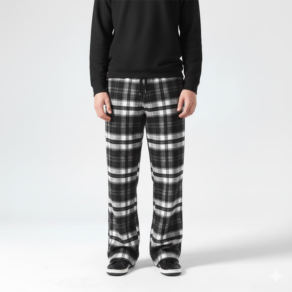 Montari Men’s Sweatpants – Plaid Soft Brushed Cotton Wide-Leg Trousers