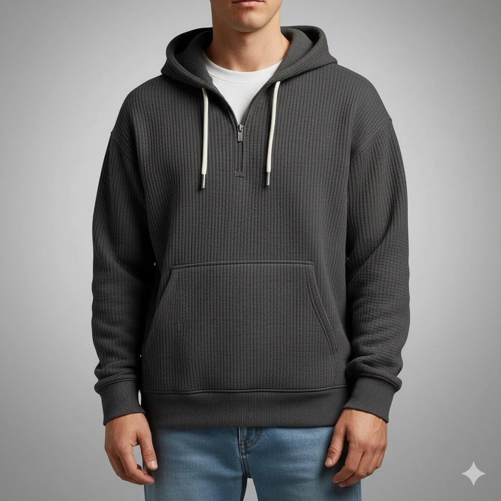 Charles Men’s Waffle Hoodie – Soft Waffle-Knit Half-Zip Sweater for Casual Layering