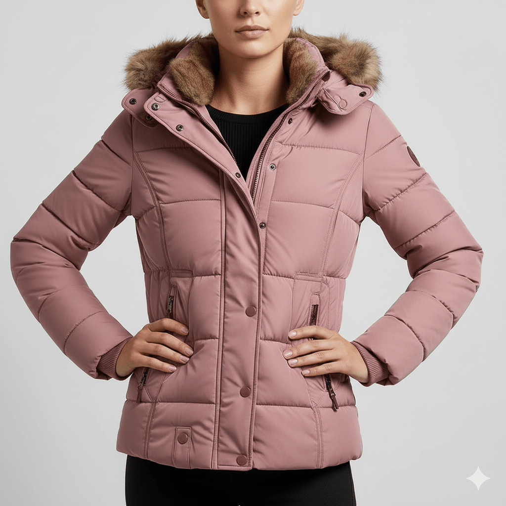 Veronica Women’s Puffer Jacket – Quilted Winter Coat with Detachable Fur Hood