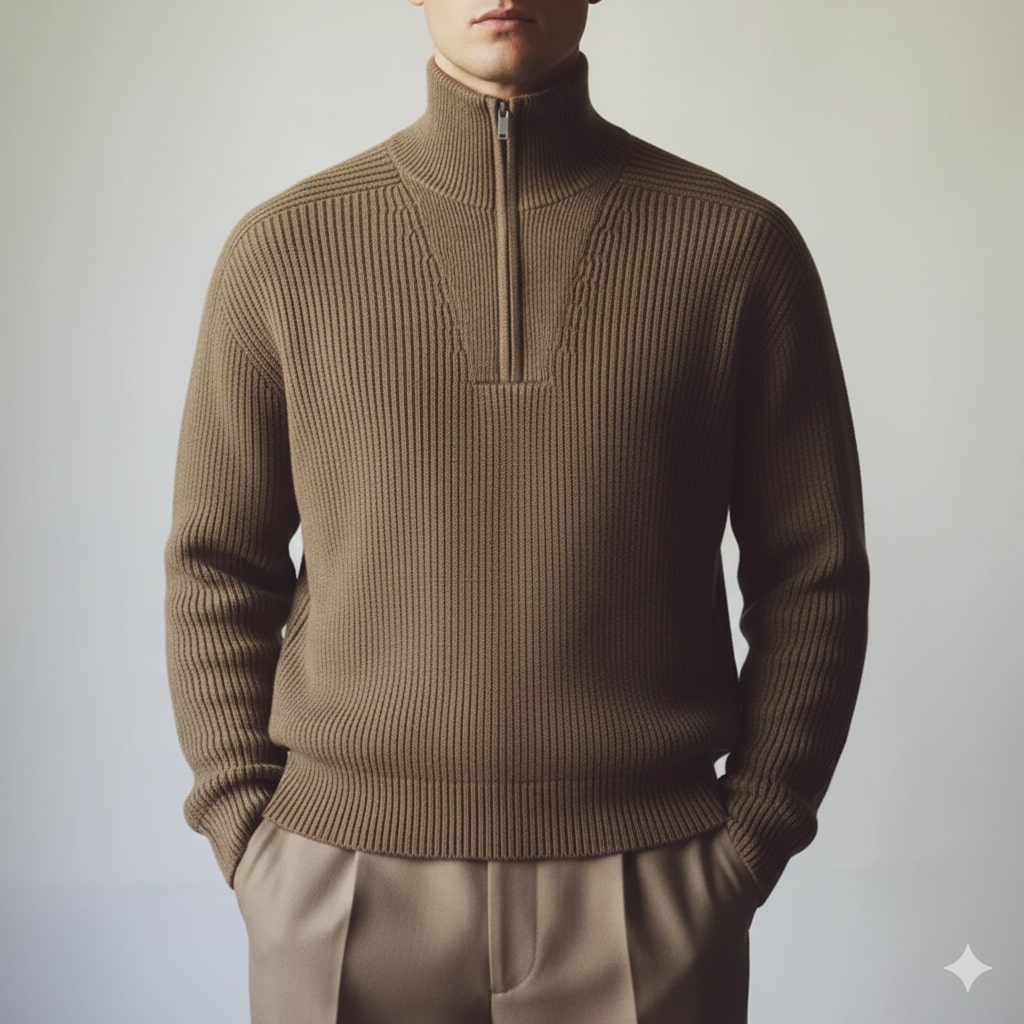 Kennan Men’s Knitted Sweater – Half Zip Stand-Collar Pullover