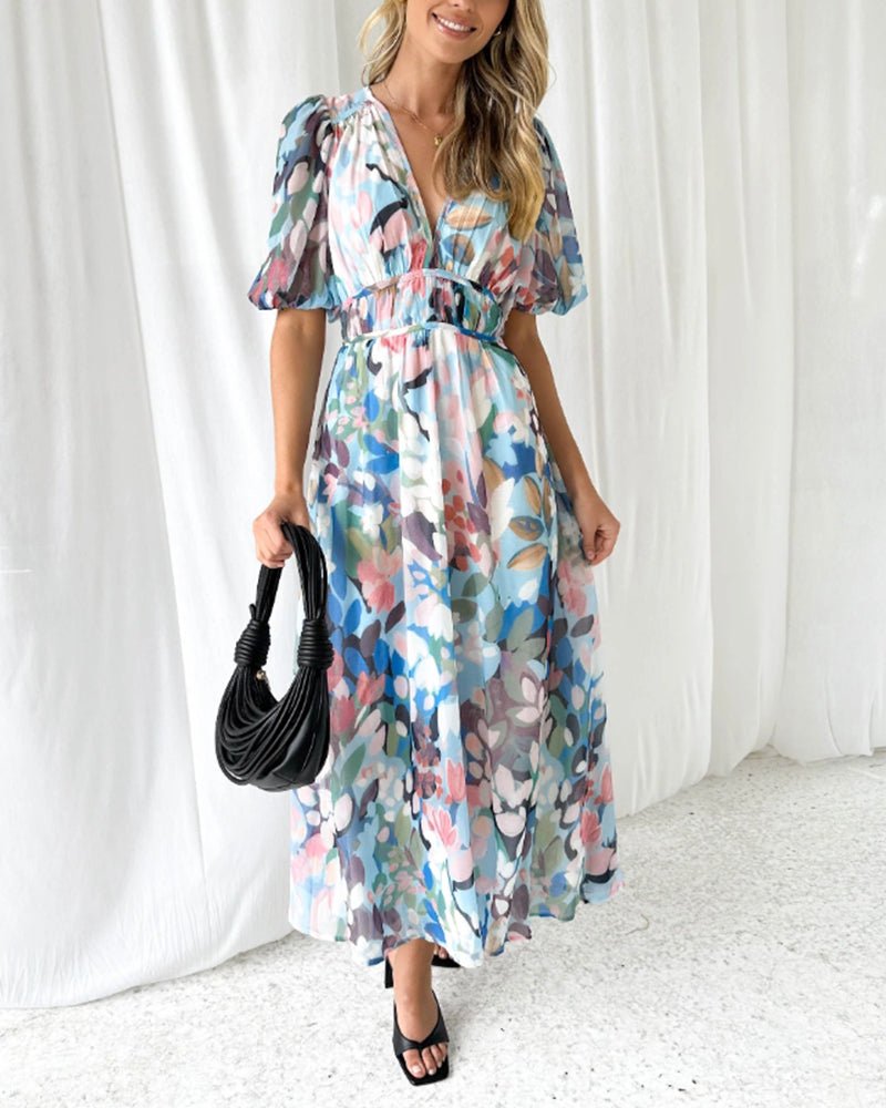 Celeste Floral V‑Neck Dress – Elegant Floral V‑Neck Dress with Flowing Silhouette