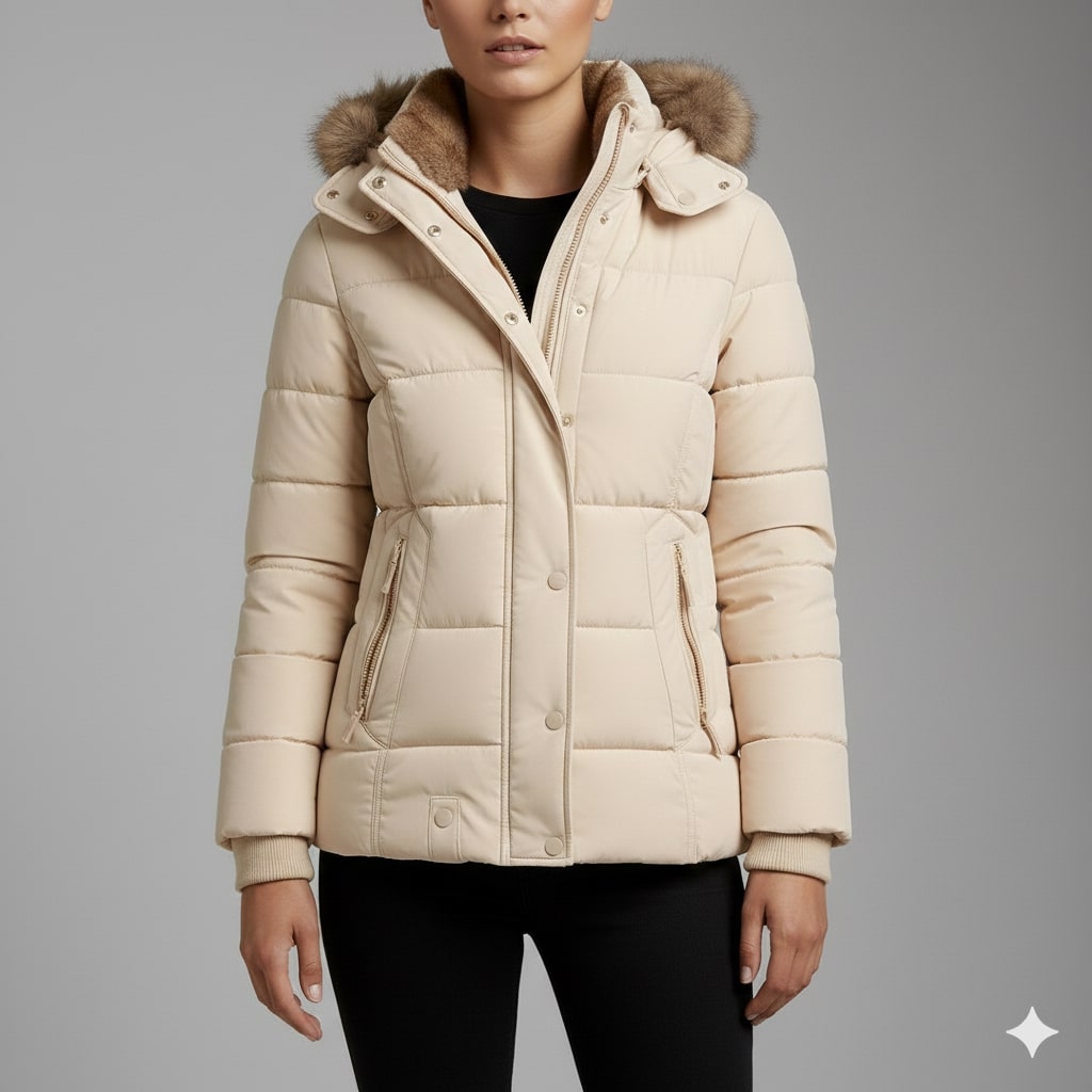 Veronica Women’s Puffer Jacket – Quilted Winter Coat with Detachable Fur Hood