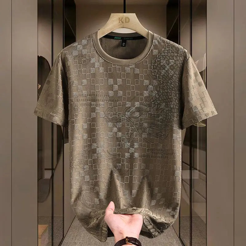 Ethan Men’s T-Shirt – Ice Silk Tee with Tonal Dragon Embroidery