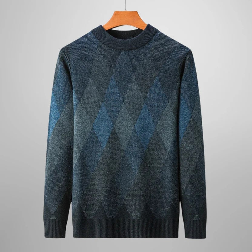 Esteban Men’s Knit Sweater – Wool-Blend Argyle Crewneck Jumper