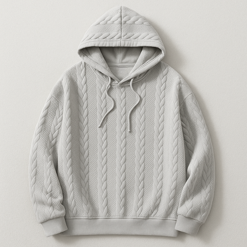 Edmund Men’s Cable Knit Hoodie – Textured Cotton Sweater