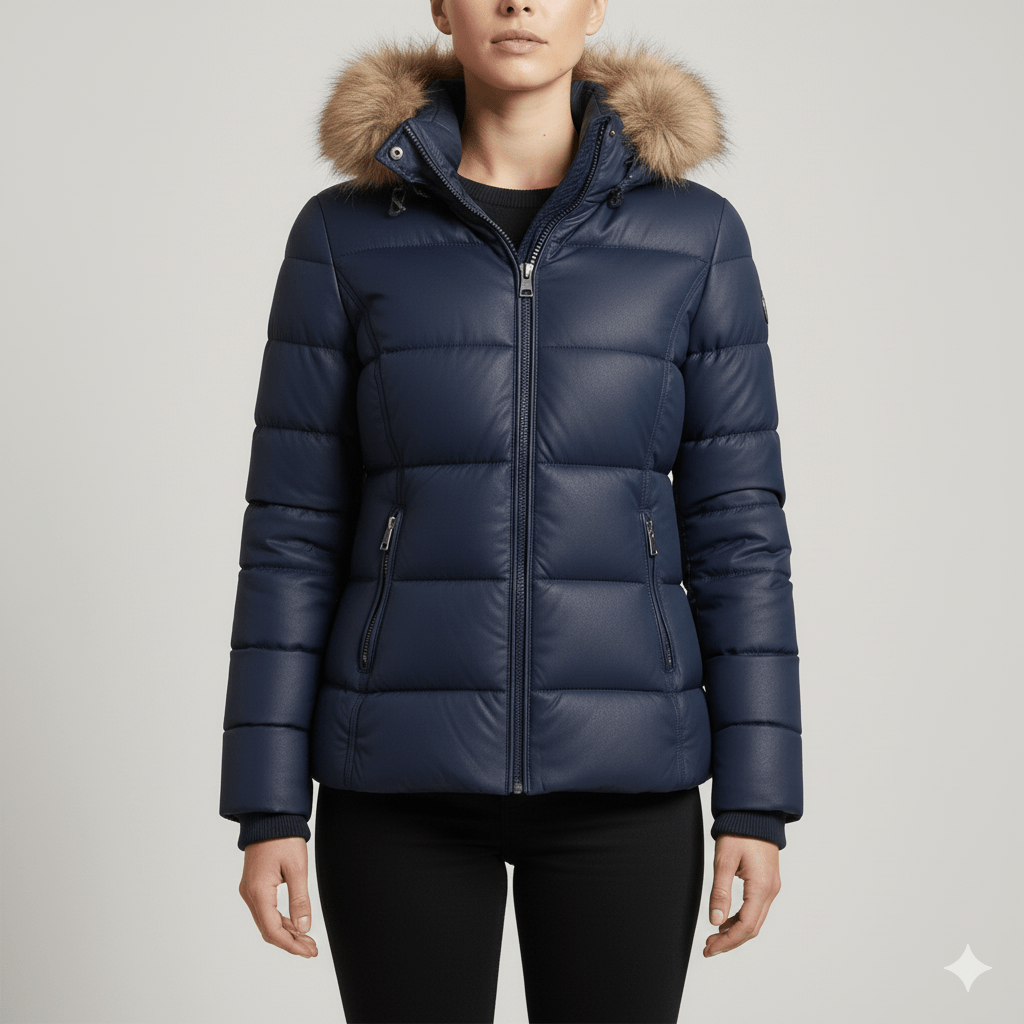 Veronica Women’s Puffer Jacket – Quilted Winter Coat with Detachable Fur Hood