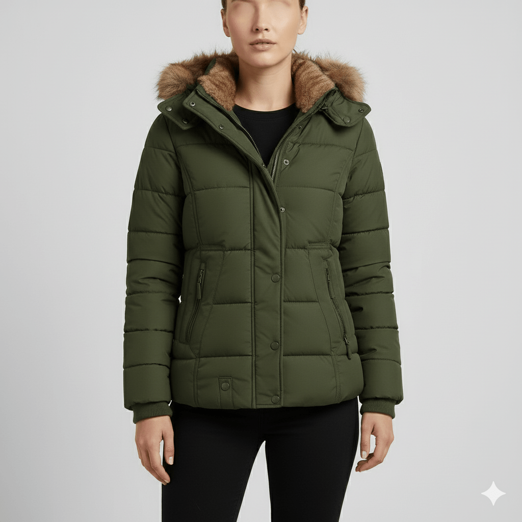 Veronica Women’s Puffer Jacket – Quilted Winter Coat with Detachable Fur Hood