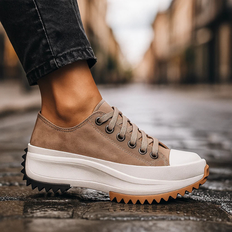 Raiza Women’s Leather Platform Sneakers – Retro Style with Cushioned Sole