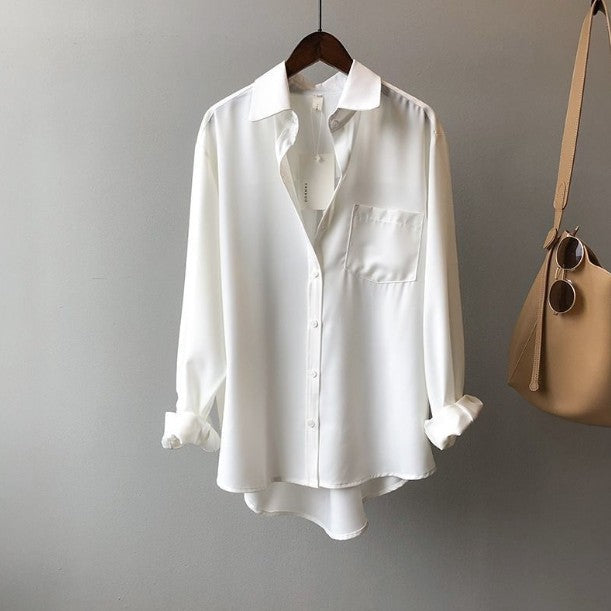 Giada Silk Drape Blouse – Lightweight Satin Shirt for Polished Everyday Looks