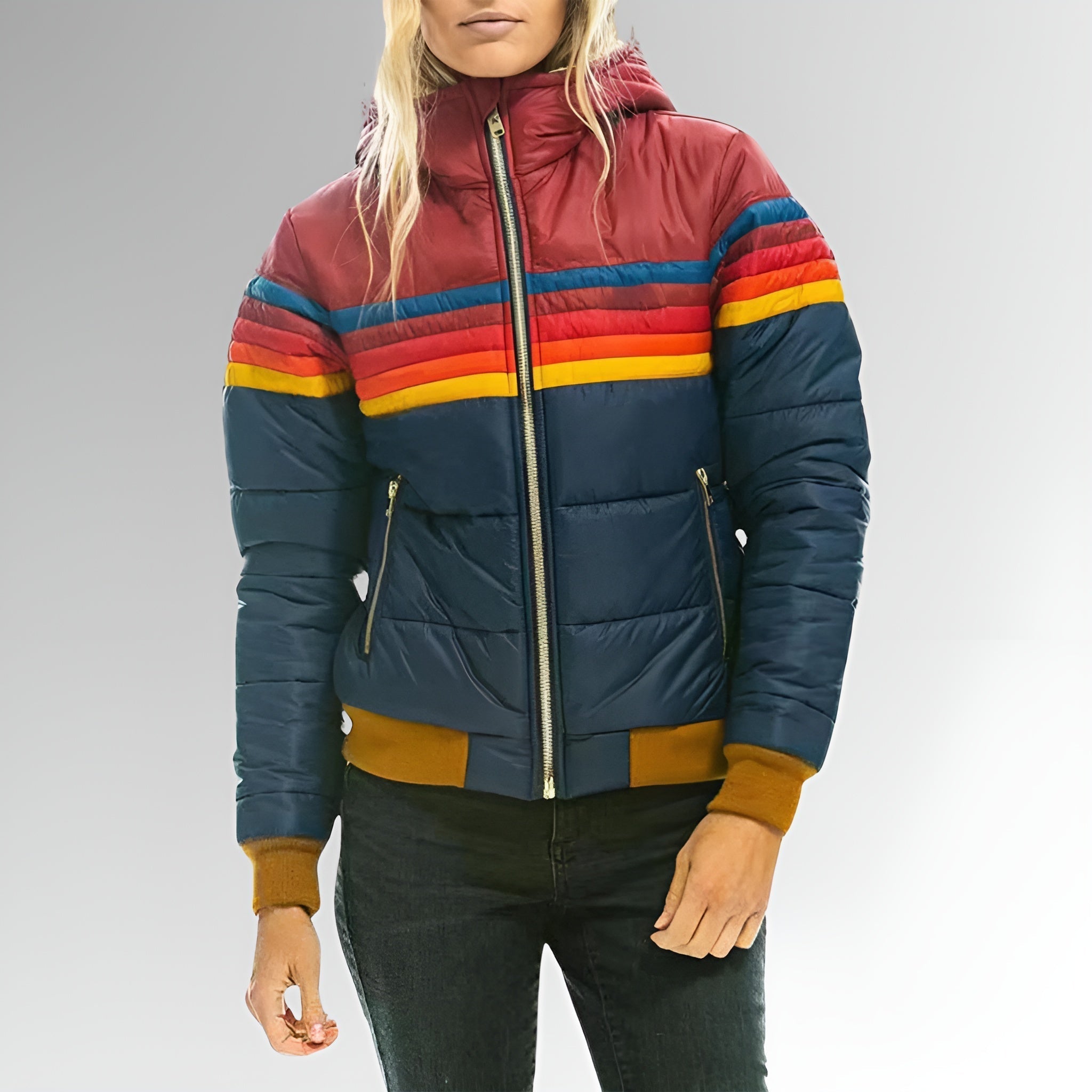 Marrielle Women’s Zip Up Jacket – Casual Rainbow Stripe Track Jacket