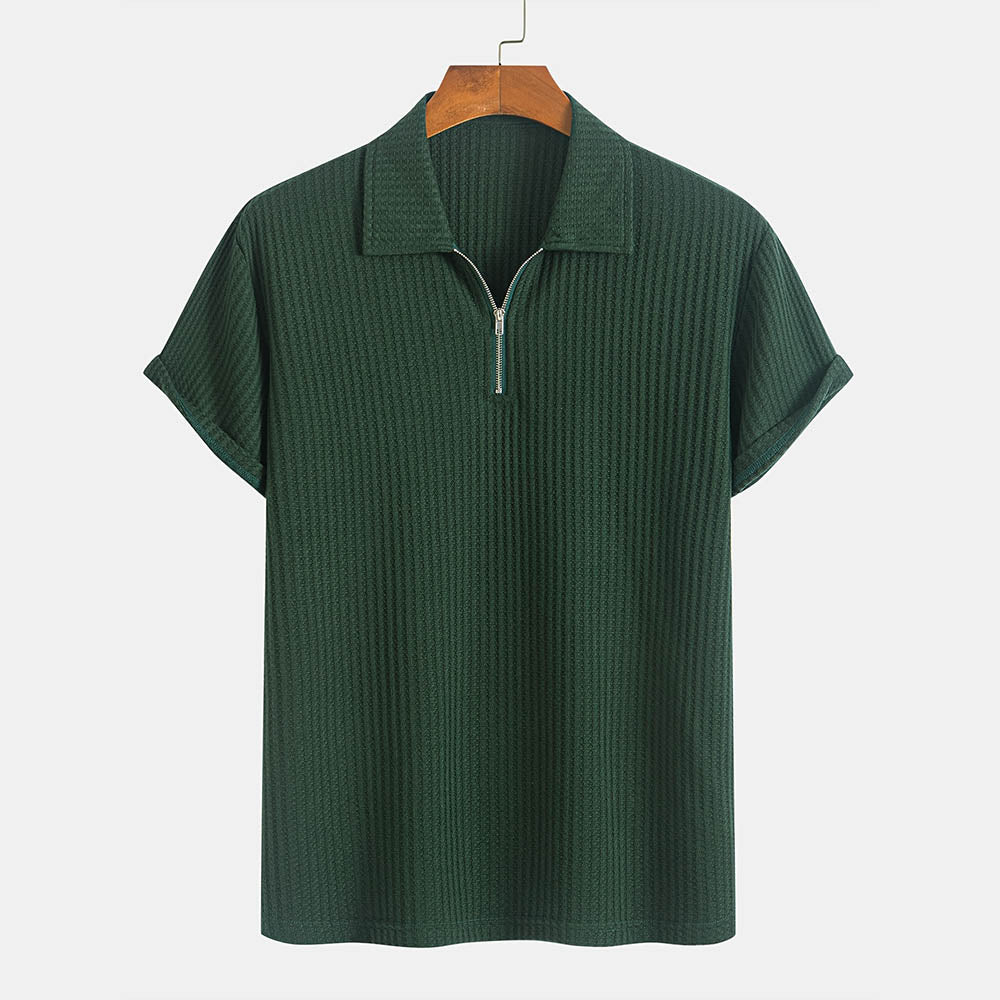 Dominic Men’s Polo Shirt – Textured Organic Half-Zip Men’s Polo