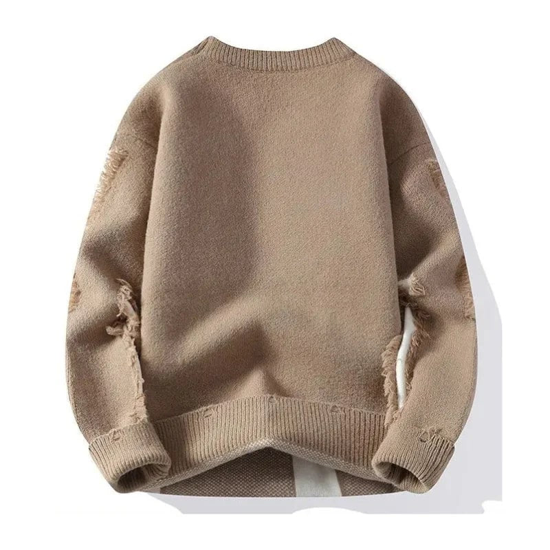 Aiden Distressed Men’s Sweater – Textured Knit Pullover with Edgy Frayed Detailing